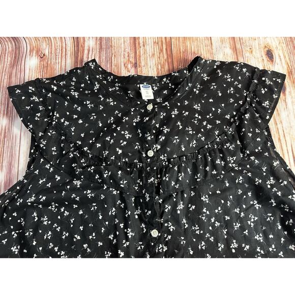 Old Navy Size X Large Black White Floral Cap Sleeve Ruffle Button Shirt Dress - Picture 3 of 9